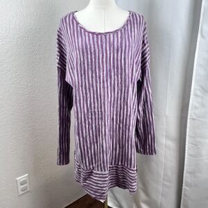 Soft Surroundings Softened Stripes Tunic Top Womens Large Purple Cozy Boho Artsy